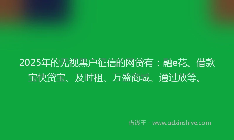 2025年的无视黑户征信的网贷有：融e花、借款宝快贷宝、及时租、万盛商城、通过放等。