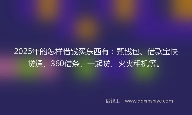 2025年的怎样借钱买东西有：甄钱包、借款宝快贷通、360借条、一起贷、火火租机等。