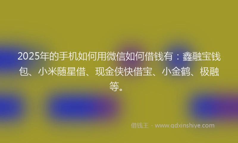 2025年的手机如何用微信如何借钱有：鑫融宝钱包、小米随星借、现金侠快借宝、小金鹤、极融等。