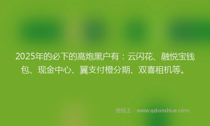 2025年的必下的高炮黑户有：云闪花、融悦宝钱包、现金中心、翼支付橙分期、双喜租机等。