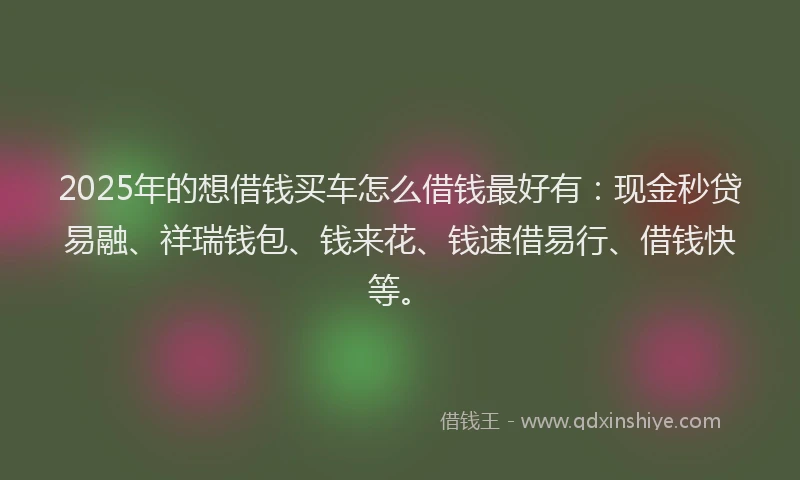 2025年的想借钱买车怎么借钱最好有：现金秒贷易融、祥瑞钱包、钱来花、钱速借易行、借钱快等。