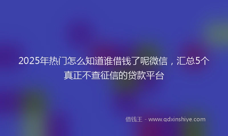 2025年热门怎么知道谁借钱了呢微信，汇总5个真正不查征信的贷款平台