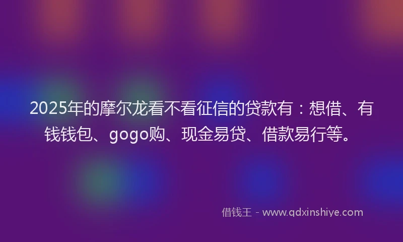 2025年的摩尔龙看不看征信的贷款有：想借、有钱钱包、gogo购、现金易贷、借款易行等。