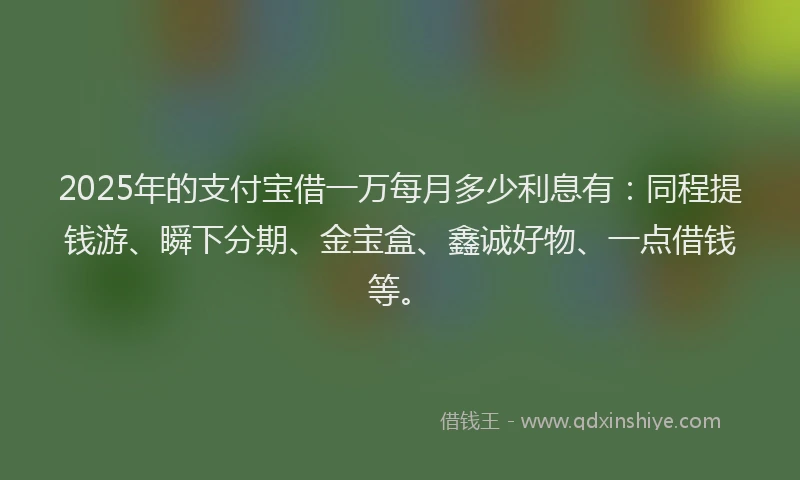 2025年的支付宝借一万每月多少利息有：同程提钱游、瞬下分期、金宝盒、鑫诚好物、一点借钱等。