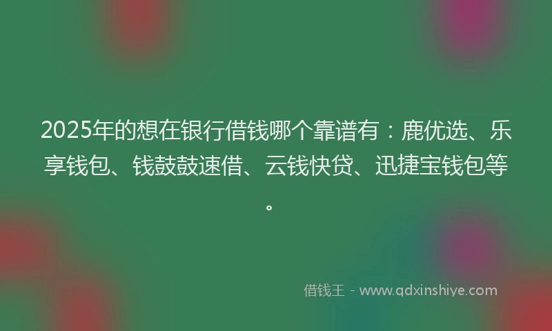 2025年的想在银行借钱哪个靠谱有：鹿优选、乐享钱包、钱鼓鼓速借、云钱快贷、迅捷宝钱包等。