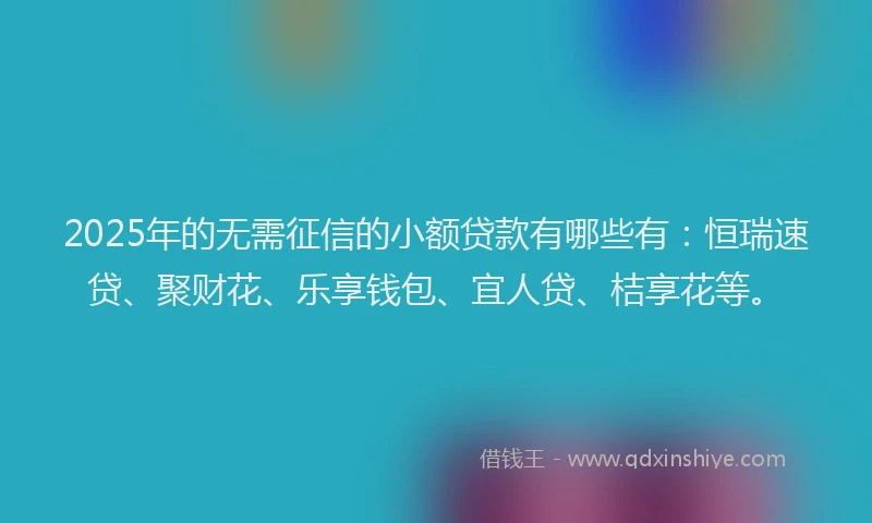 2025年的无需征信的小额贷款有哪些有：恒瑞速贷、聚财花、乐享钱包、宜人贷、桔享花等。