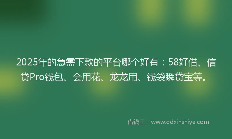 2025年的急需下款的平台哪个好有：58好借、信贷Pro钱包、会用花、龙龙用、钱袋瞬贷宝等。