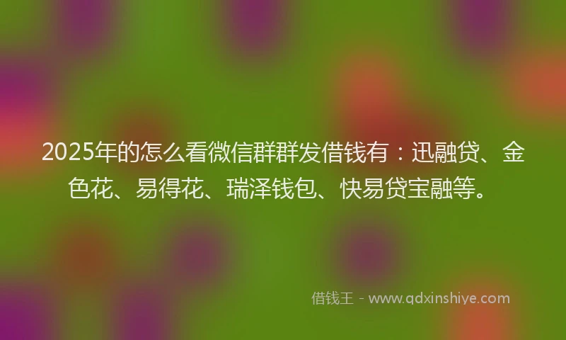 2025年的怎么看微信群群发借钱有：迅融贷、金色花、易得花、瑞泽钱包、快易贷宝融等。