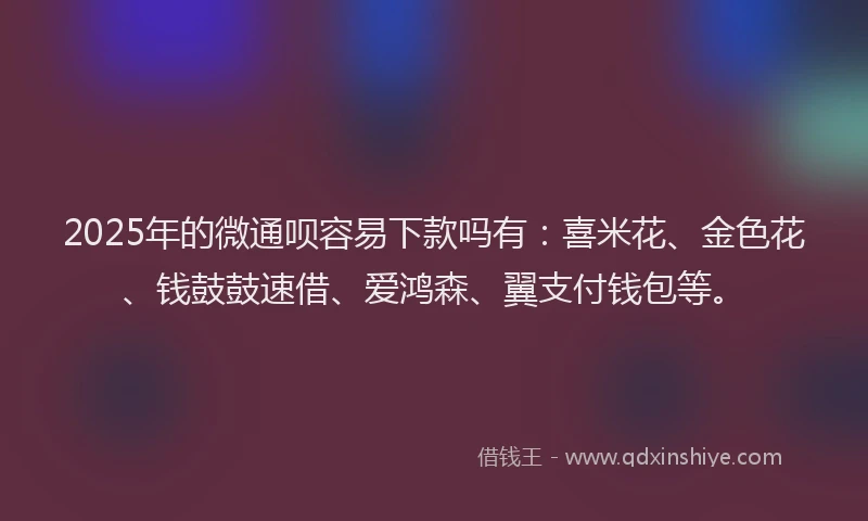 2025年的微通呗容易下款吗有：喜米花、金色花、钱鼓鼓速借、爱鸿森、翼支付钱包等。