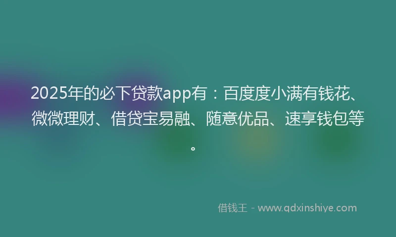 2025年的必下贷款app有：百度度小满有钱花、微微理财、借贷宝易融、随意优品、速享钱包等。