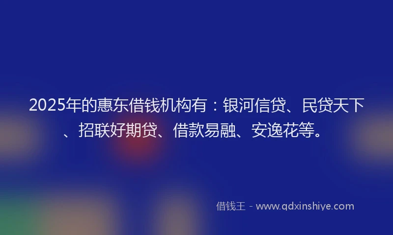 2025年的惠东借钱机构有：银河信贷、民贷天下、招联好期贷、借款易融、安逸花等。