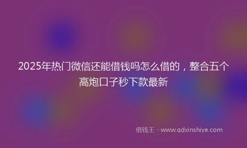 2025年热门微信还能借钱吗怎么借的，整合五个高炮口子秒下款最新