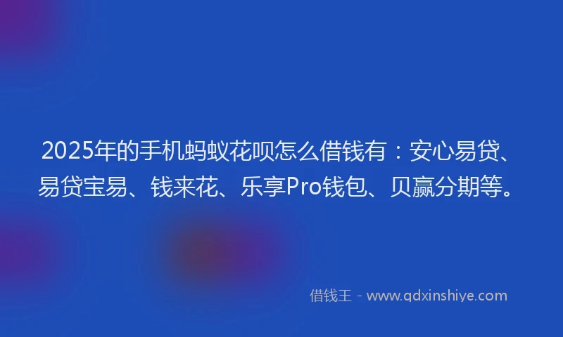 2025年的手机蚂蚁花呗怎么借钱有：安心易贷、易贷宝易、钱来花、乐享Pro钱包、贝赢分期等。