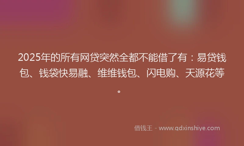 2025年的所有网贷突然全都不能借了有：易贷钱包、钱袋快易融、维维钱包、闪电购、天源花等。