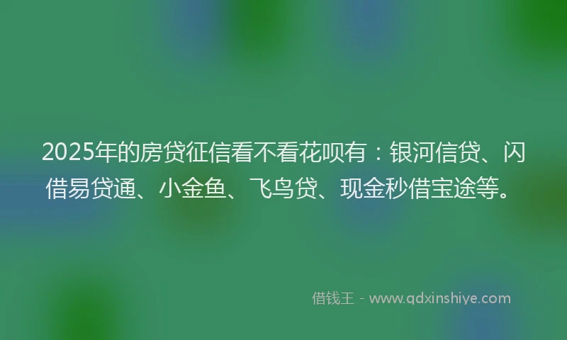 2025年的房贷征信看不看花呗有：银河信贷、闪借易贷通、小金鱼、飞鸟贷、现金秒借宝途等。