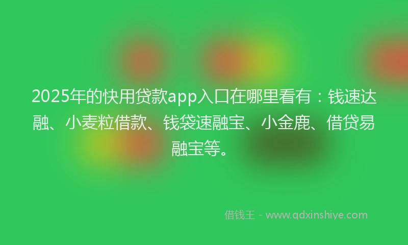 2025年的快用贷款app入口在哪里看有：钱速达融、小麦粒借款、钱袋速融宝、小金鹿、借贷易融宝等。
