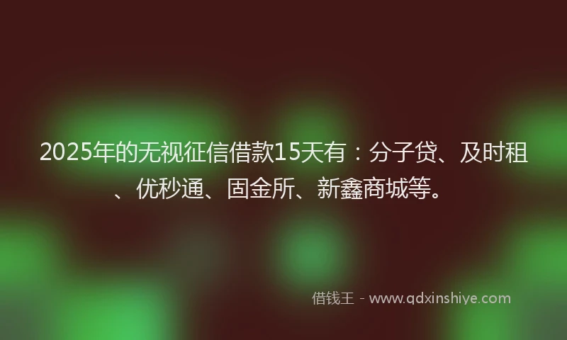2025年的无视征信借款15天有：分子贷、及时租、优秒通、固金所、新鑫商城等。