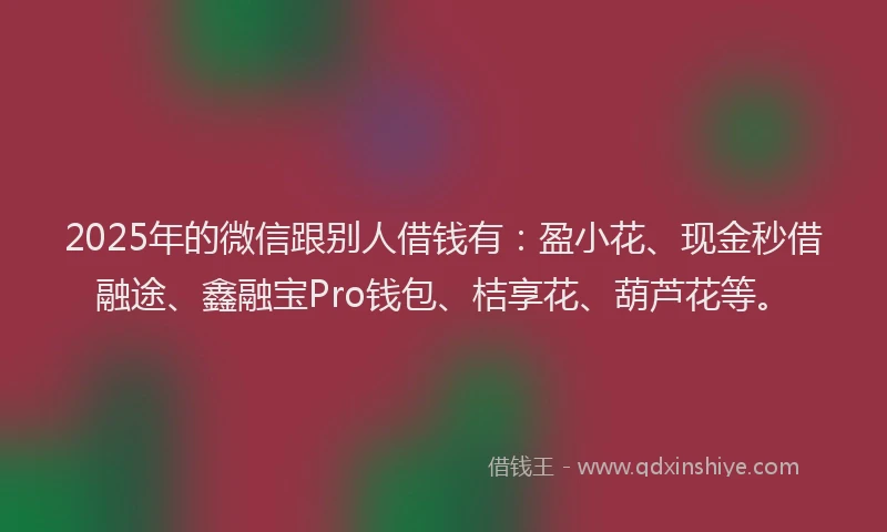 2025年的微信跟别人借钱有：盈小花、现金秒借融途、鑫融宝Pro钱包、桔享花、葫芦花等。