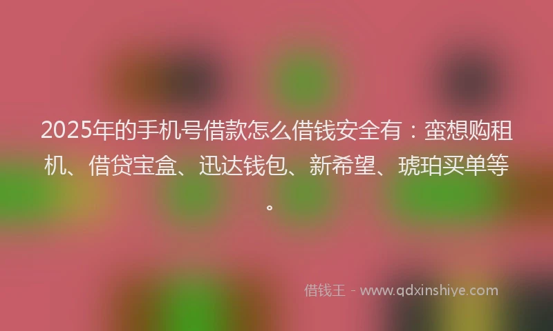 2025年的手机号借款怎么借钱安全有：蛮想购租机、借贷宝盒、迅达钱包、新希望、琥珀买单等。