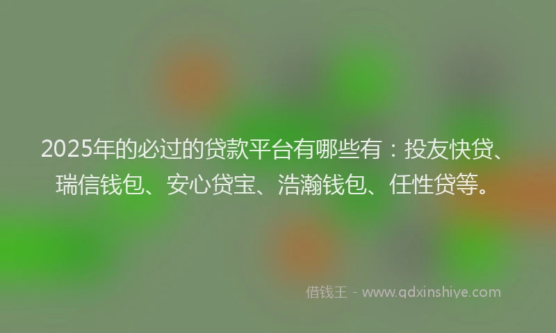 2025年的必过的贷款平台有哪些有：投友快贷、瑞信钱包、安心贷宝、浩瀚钱包、任性贷等。