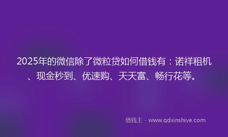 2025年的微信除了微粒贷如何借钱有：诺祥租机、现金秒到、优速购、天天富、畅行花等。