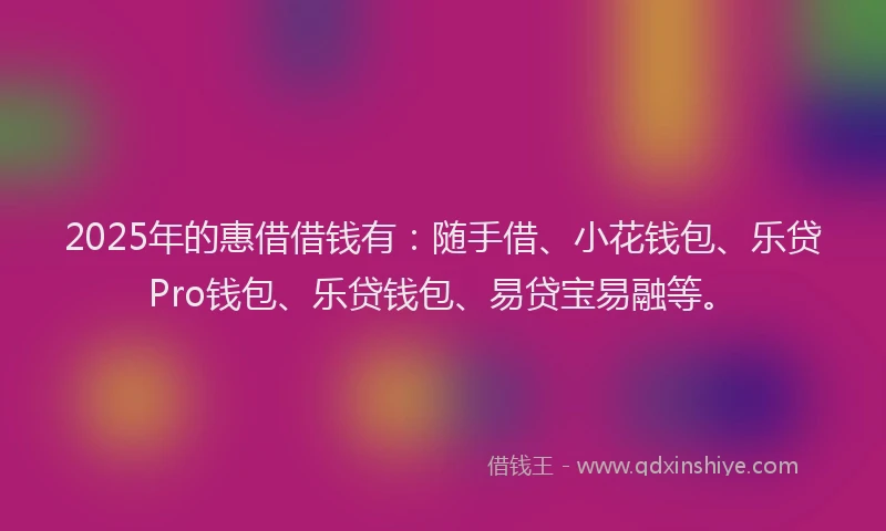 2025年的惠借借钱有：随手借、小花钱包、乐贷Pro钱包、乐贷钱包、易贷宝易融等。