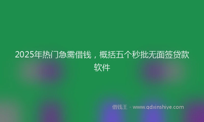 2025年热门急需借钱，概括五个秒批无面签贷款软件