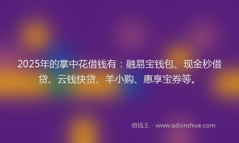 2025年的掌中花借钱有：融易宝钱包、现金秒借贷、云钱快贷、羊小购、惠享宝券等。