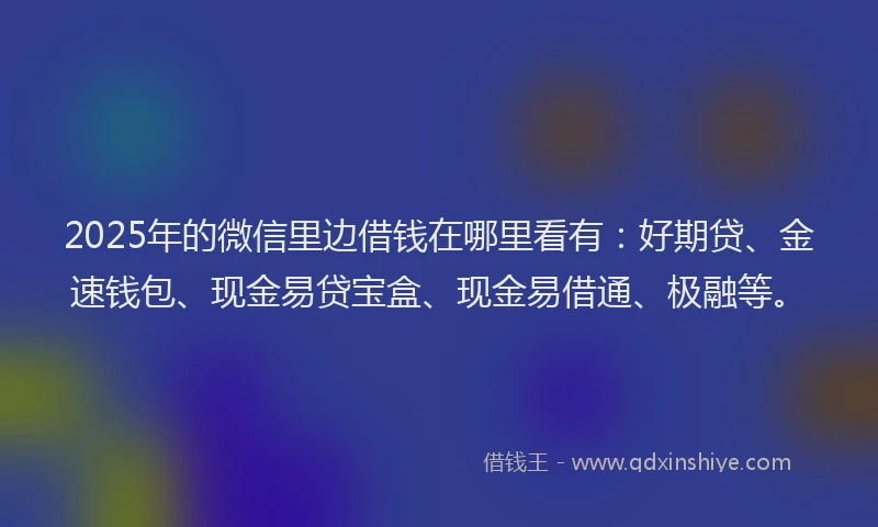 2025年的微信里边借钱在哪里看有：好期贷、金速钱包、现金易贷宝盒、现金易借通、极融等。