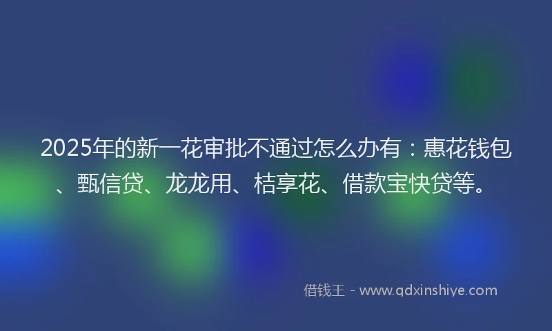 2025年的新一花审批不通过怎么办有：惠花钱包、甄信贷、龙龙用、桔享花、借款宝快贷等。