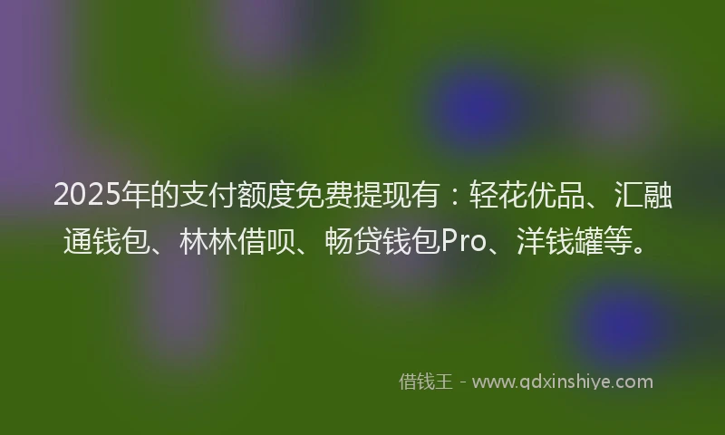 2025年的支付额度免费提现有：轻花优品、汇融通钱包、林林借呗、畅贷钱包Pro、洋钱罐等。