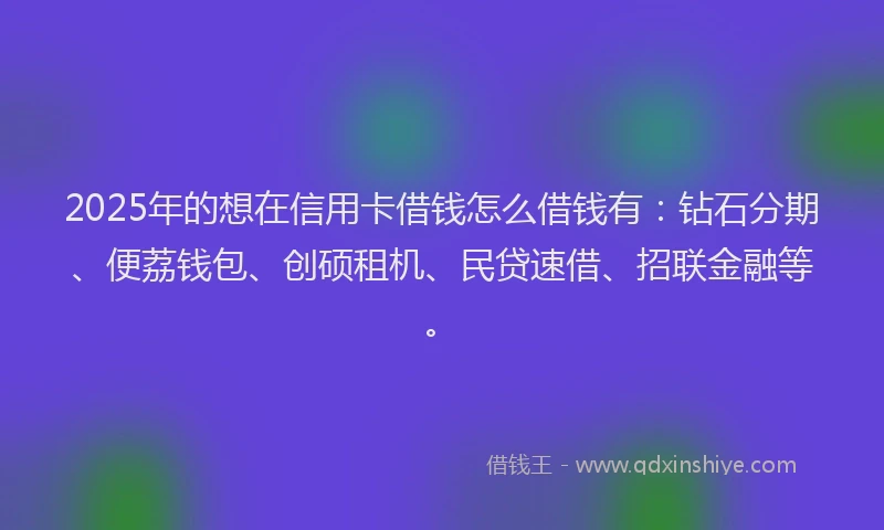 2025年的想在信用卡借钱怎么借钱有：钻石分期、便荔钱包、创硕租机、民贷速借、招联金融等。