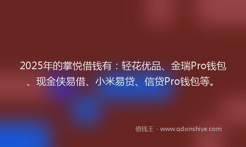 2025年的掌悦借钱有：轻花优品、金瑞Pro钱包、现金侠易借、小米易贷、信贷Pro钱包等。