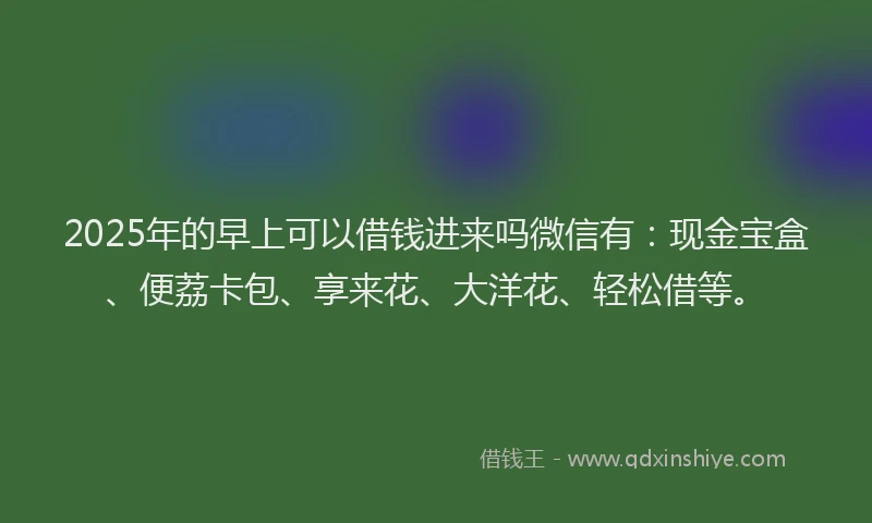 2025年的早上可以借钱进来吗微信有：现金宝盒、便荔卡包、享来花、大洋花、轻松借等。