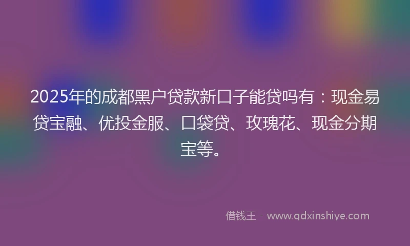 2025年的成都黑户贷款新口子能贷吗有：现金易贷宝融、优投金服、口袋贷、玫瑰花、现金分期宝等。