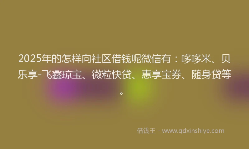 2025年的怎样向社区借钱呢微信有：哆哆米、贝乐享-飞鑫琼宝、微粒快贷、惠享宝券、随身贷等。