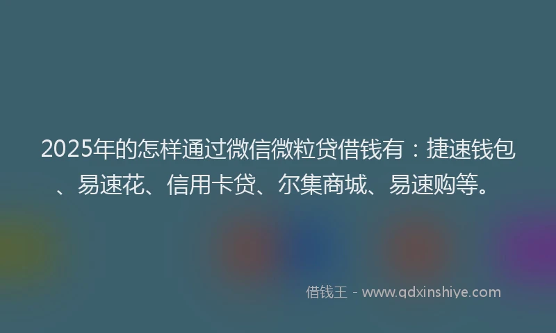 2025年的怎样通过微信微粒贷借钱有：捷速钱包、易速花、信用卡贷、尔集商城、易速购等。