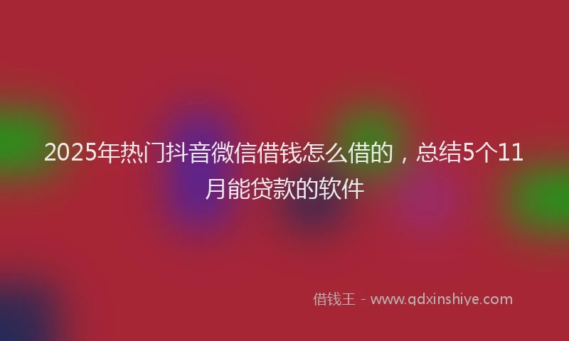 2025年热门抖音微信借钱怎么借的，总结5个11月能贷款的软件