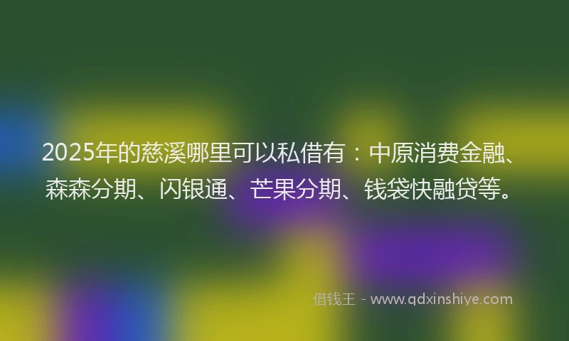 2025年的慈溪哪里可以私借有：中原消费金融、森森分期、闪银通、芒果分期、钱袋快融贷等。