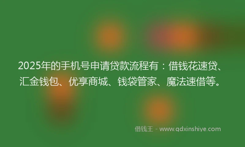 2025年的手机号申请贷款流程有：借钱花速贷、汇金钱包、优享商城、钱袋管家、魔法速借等。