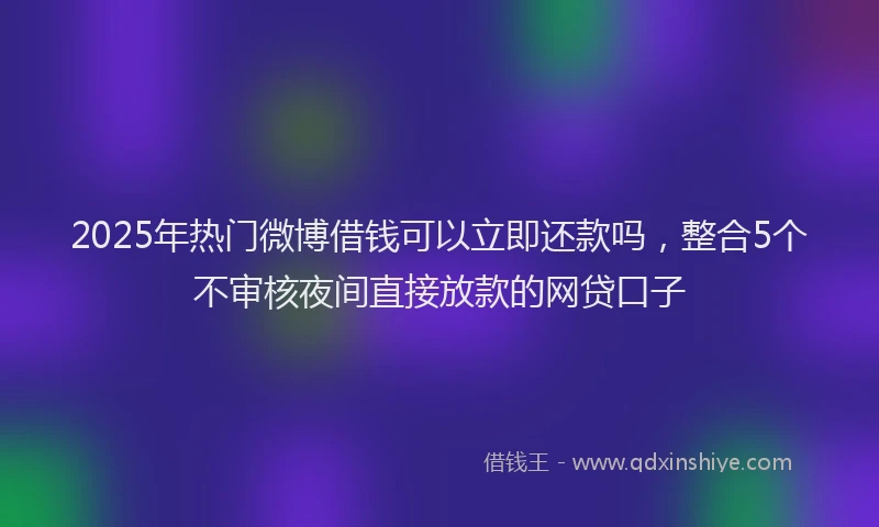 2025年热门微博借钱可以立即还款吗，整合5个不审核夜间直接放款的网贷口子
