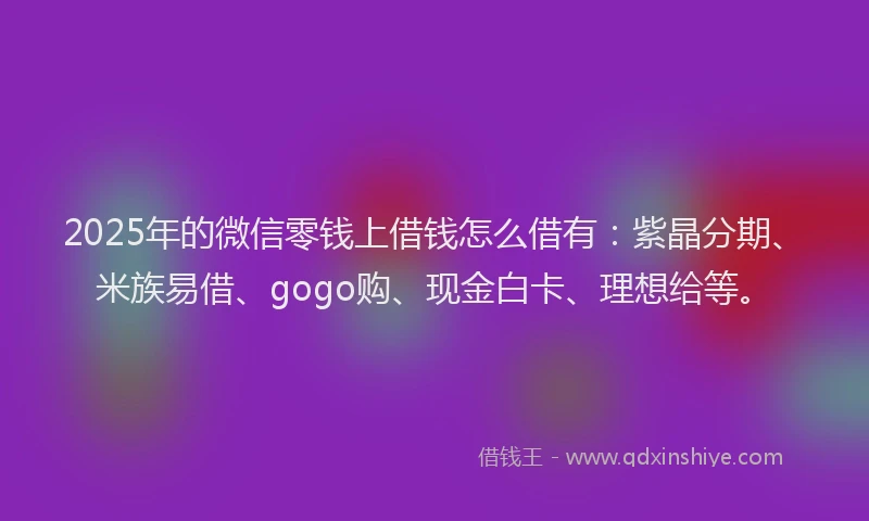 2025年的微信零钱上借钱怎么借有：紫晶分期、米族易借、gogo购、现金白卡、理想给等。