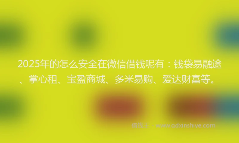 2025年的怎么安全在微信借钱呢有：钱袋易融途、掌心租、宝盈商城、多米易购、爱达财富等。