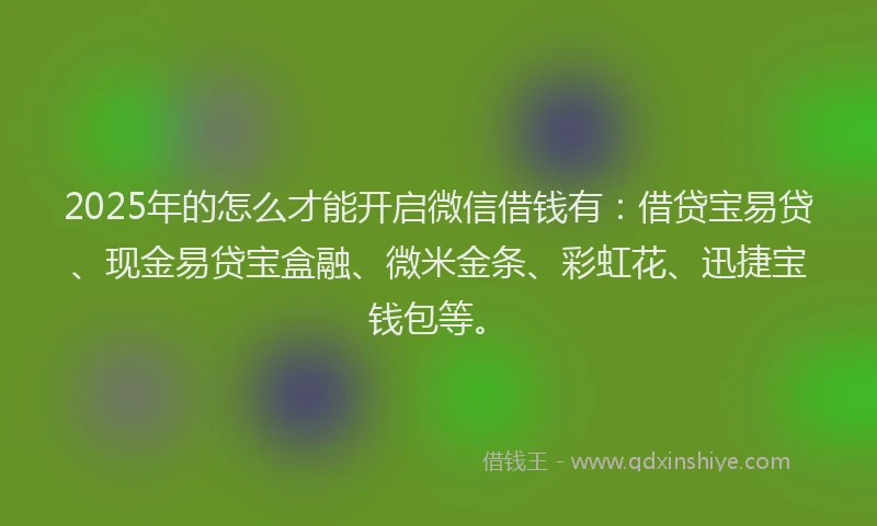 2025年的怎么才能开启微信借钱有：借贷宝易贷、现金易贷宝盒融、微米金条、彩虹花、迅捷宝钱包等。
