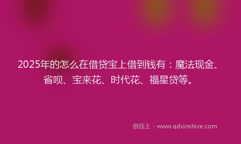 2025年的怎么在借贷宝上借到钱有：魔法现金、省呗、宝来花、时代花、福星贷等。