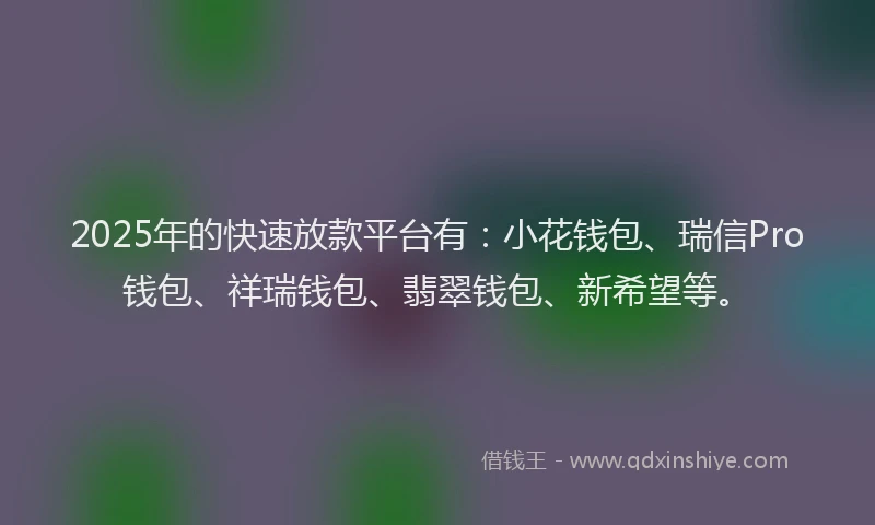 2025年的快速放款平台有：小花钱包、瑞信Pro钱包、祥瑞钱包、翡翠钱包、新希望等。