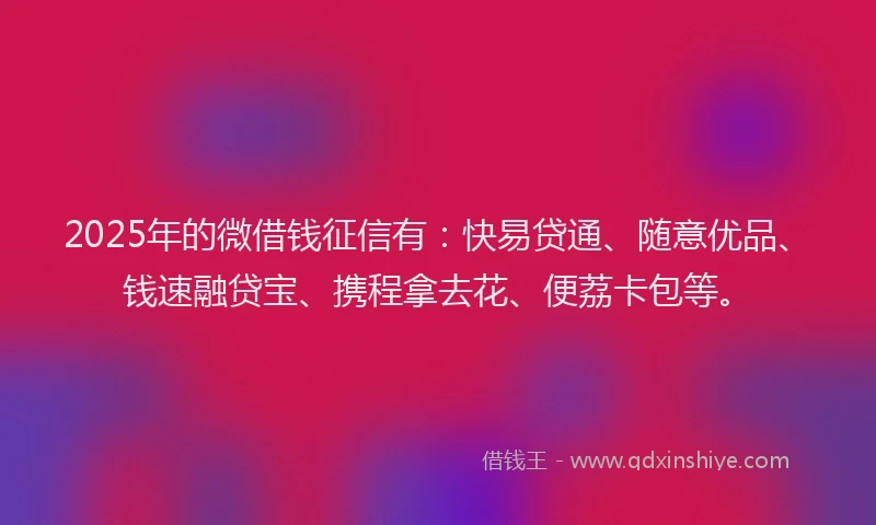 2025年的微借钱征信有：快易贷通、随意优品、钱速融贷宝、携程拿去花、便荔卡包等。