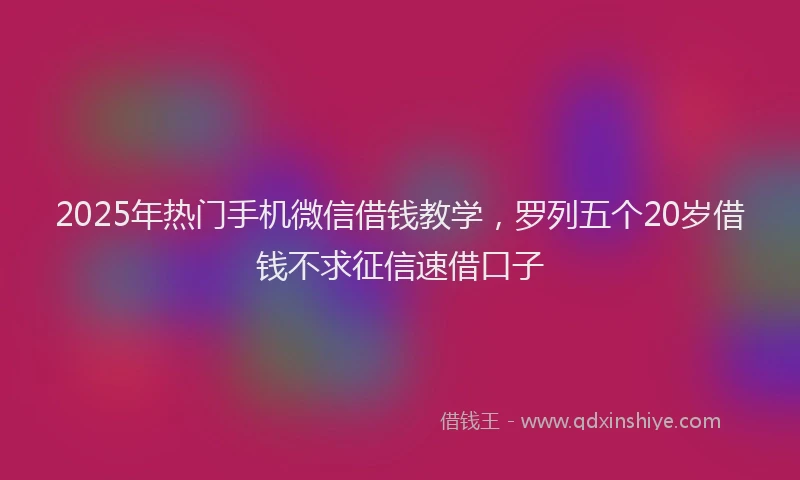 2025年热门手机微信借钱教学，罗列五个20岁借钱不求征信速借口子