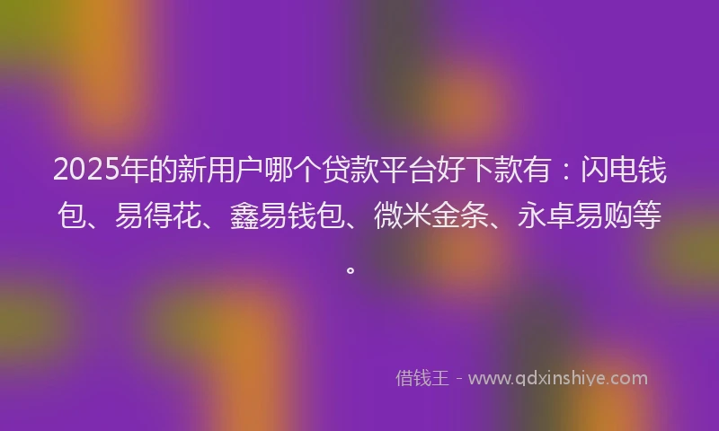 2025年的新用户哪个贷款平台好下款有：闪电钱包、易得花、鑫易钱包、微米金条、永卓易购等。