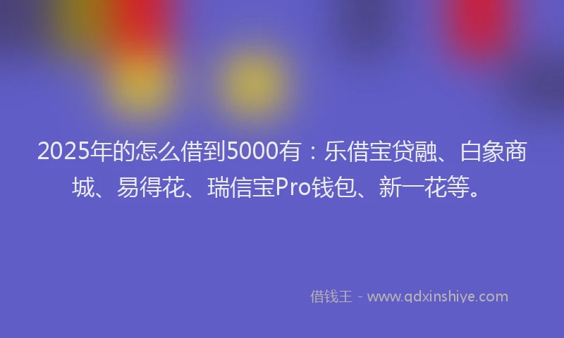 2025年的怎么借到5000有：乐借宝贷融、白象商城、易得花、瑞信宝Pro钱包、新一花等。